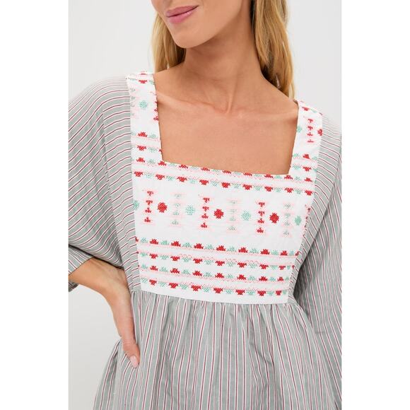 POMANDER PLACE Sage Stripe Embroidered Sadona Dress Size XS NWT - Picture 6 of 7